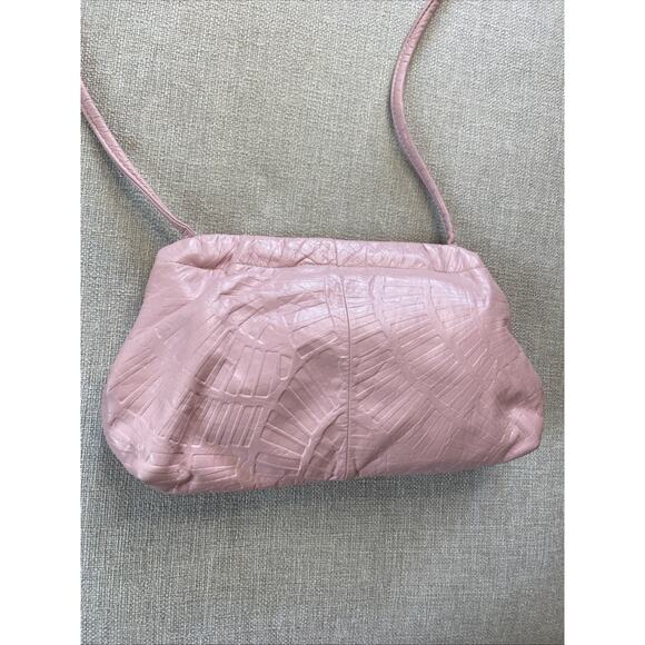 Vintage Pink Leather Clamshell Handbags Crossbody Purse Boho 1970s - Picture 3 of 10